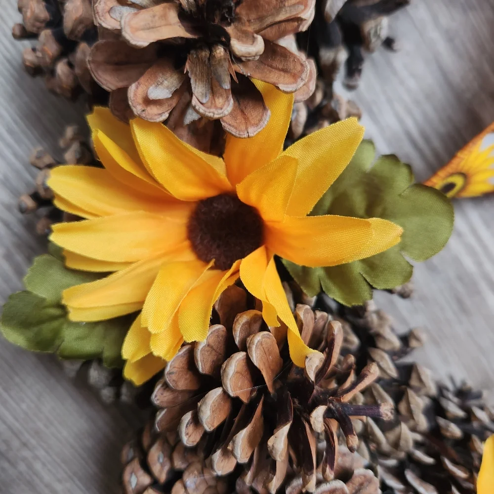 Handmade Sunflower & Black-eyed Susan Summer Fall Pinecone Wreath